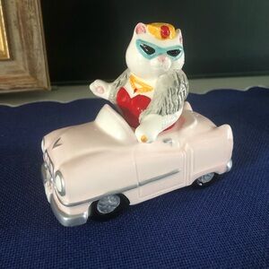 Vintage-Inspired Pink Ceramic Cat in Cadillac Salt & Pepper